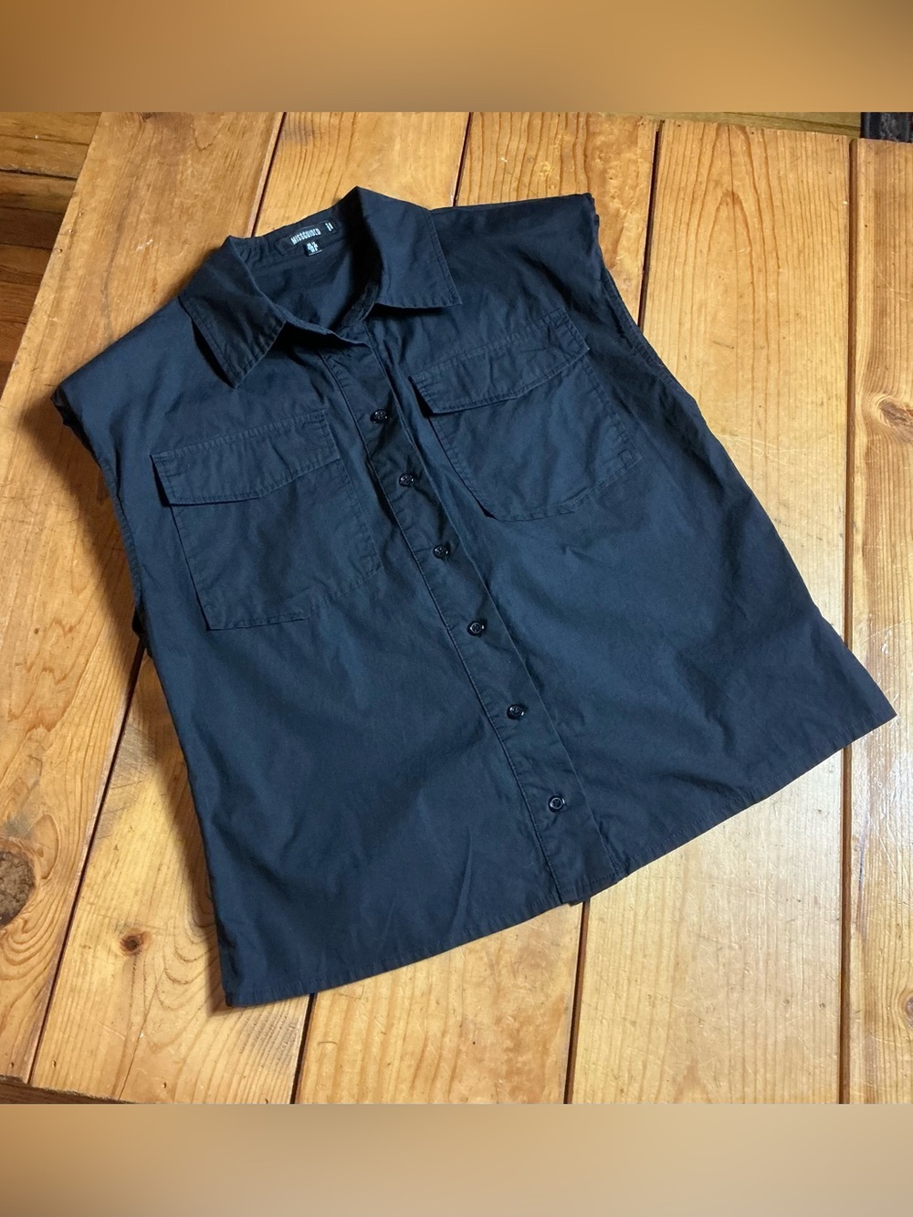 Missguided + Black Sleeveless Button-Front Utility Shirt Jacket